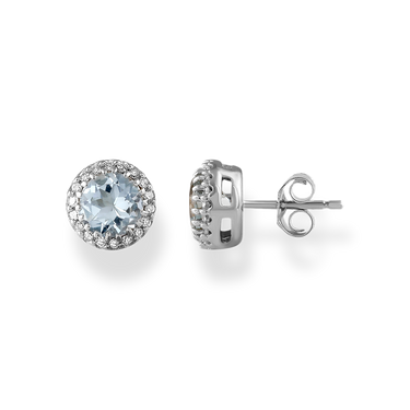 Aquamarine Stud Earrings with 0.05ct Diamond in 9K White Gold