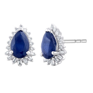 Ice Jewellery Sapphire Pear Earrings with 0.12ct Diamonds in 9K White Gold | Ice Jewellery Australia