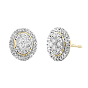 Ice Jewellery Oval Cluster Stud Earrings with 0.50ct Diamond in 9K Yellow Gold | Ice Jewellery Australia