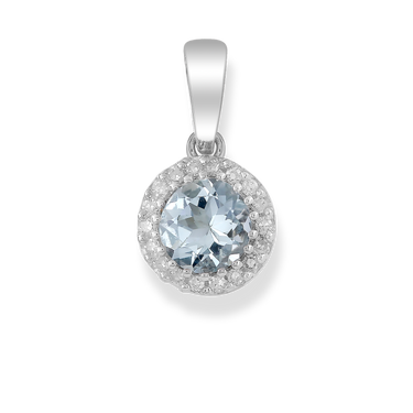 Aquamarine Pendant with 0.03ct Diamonds in 9K White Gold