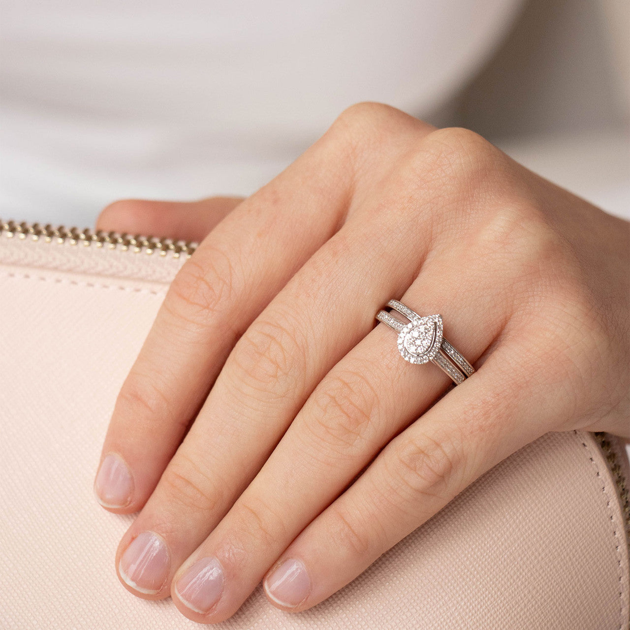 Ice Jewellery Pear Engagment & Wedding Ring Set with 0.35ct Diamonds in 9K White Gold -  IGR-38203-033-W | Ice Jewellery Australia
