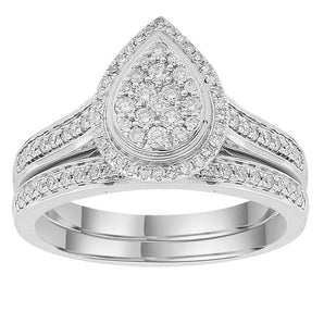 Ice Jewellery Pear Engagment & Wedding Ring Set with 0.50ct Diamonds in 9K White Gold -  IGR-40091-050-W | Ice Jewellery Australia