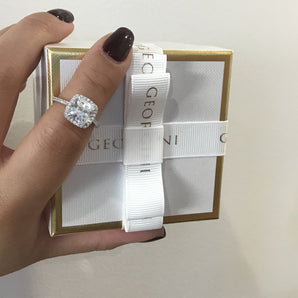 Georgini Gold Cushion Cut Halo 1.5Ct Engagement Ring In White Gold -  Gr009W | Ice Jewellery Australia