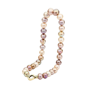 Ikecho Australia Natural Pink Multi Edison Nucleated Near Round 11-15mm Freshwater Pearl Strand 9ct Yellow Gold Clasp - IP82-P9Y | Ice Jewellery Australia