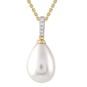 Ice Jewellery Diamond Pearl Necklace with 0.02ct Diamonds in 9K Yellow Gold - N-20566-002-Y | Ice Jewellery Australia