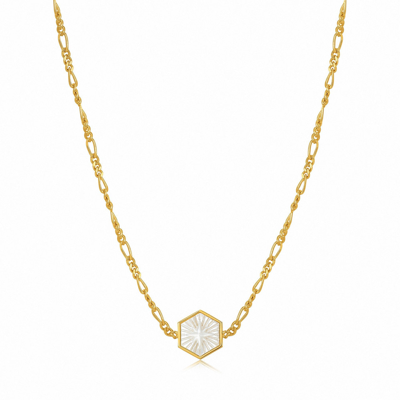 Ania Haie Compass Emblem Gold Figaro Chain Necklace - N030-04G | Ice Jewellery Australia