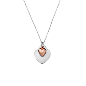 Ice Jewellery Sterling Silver Heart Plate With Rose Gold Puff Heart Necklace - N332 | Ice Jewellery Australia