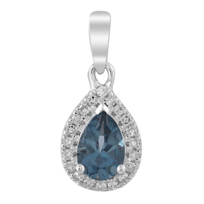 Ice Jewellery Diamond London Blue Topaz Pendant with 0.07ct Diamonds in 9K White Gold - P-19474BT-007-W | Ice Jewellery Australia
