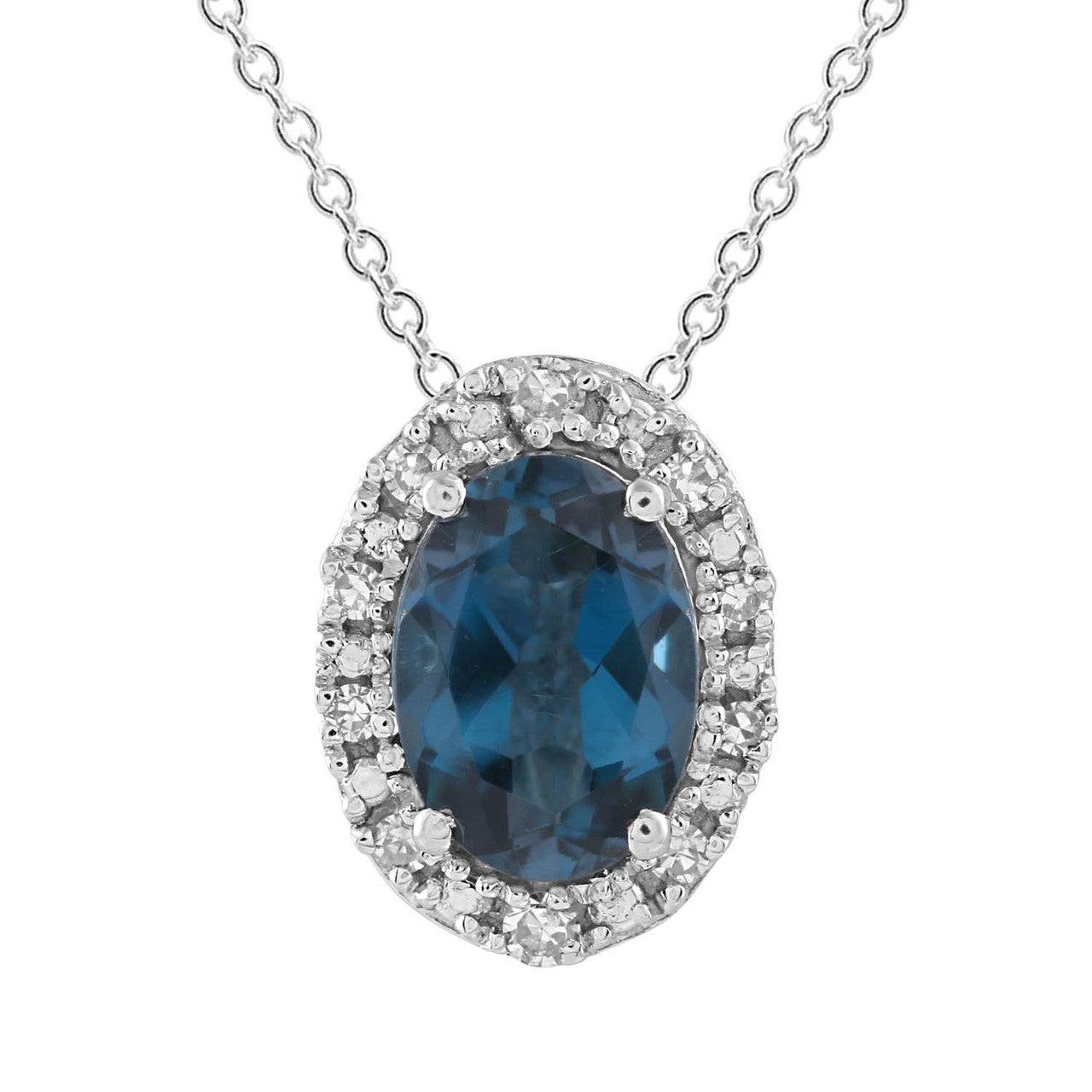 Ice Jewellery London Blue Topaz Necklace with 0.05ct Diamonds in 9K White Gold | Ice Jewellery Australia