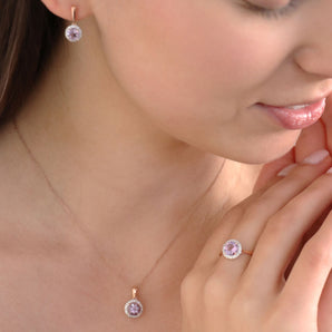 Ice Jewellery Diamond Pink Amethyst Earrings with 0.12ct Diamonds in 9K Rose Gold - E-16436PI-012-R | Ice Jewellery Australia