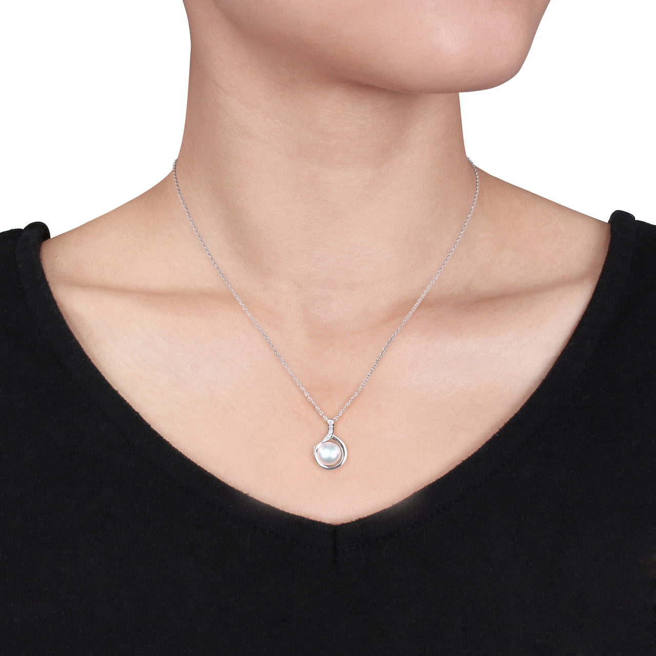 Ice Jewellery Freshwater Pearl & Diamond Pendant with Silver Chain - 7500499443 | Ice Jewellery Australia