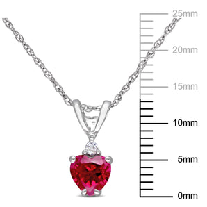 Ice Jewellery 0.02 CT Diamond TW & 0.59 CT TGW Created Ruby Heart Pendant With Chain 10k White Gold - 7500052172 | Ice Jewellery Australia