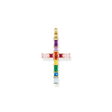 Pendant Cross Colourful Stones Gold | Ice Jewellery Australia