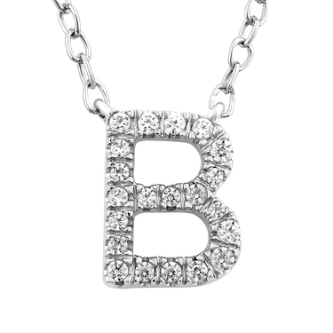 Ice Jewellery Initial 'B' Necklace with 0.09ct Diamonds in 9K White Gold - PF-6264-W | Ice Jewellery Australia