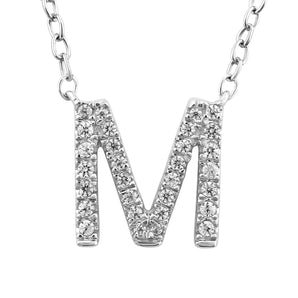 Ice Jewellery Initial 'M' Necklace with 0.09ct Diamonds in 9K White Gold - PF-6275-W | Ice Jewellery Australia