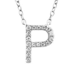 Ice Jewellery Initial 'P' Necklace with 0.06ct Diamonds in 9K White Gold - PF-6278-W | Ice Jewellery Australia
