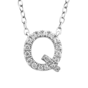 Ice Jewellery Initial 'Q' Necklace with 0.09ct Diamonds in 9K White Gold - PF-6279-W | Ice Jewellery Australia