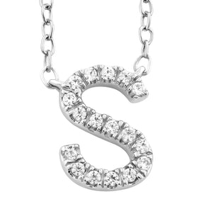 Ice Jewellery Initial 'S' Necklace with 0.06ct Diamonds in 9K White Gold - PF-6281-W | Ice Jewellery Australia