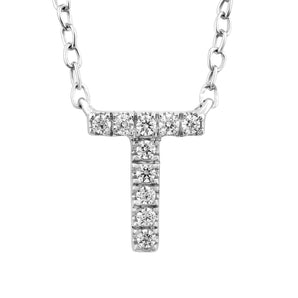 Ice Jewellery Initial 'T' Necklace with 0.06ct Diamonds in 9K White Gold - PF-6282-W | Ice Jewellery Australia
