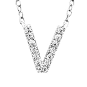 Ice Jewellery Initial 'V' Necklace with 0.06ct Diamonds in 9K White Gold - PF-6284-W | Ice Jewellery Australia