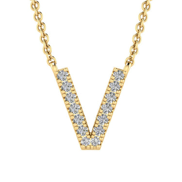 Ice Jewellery Initial 'V' Necklace with 0.06ct Diamonds in 9K Yellow Gold - PF-6284-Y | Ice Jewellery Australia