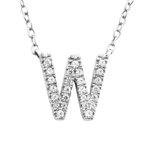 Ice Jewellery Initial 'W' Necklace with 0.09ct Diamonds in 9K White Gold - PF-6285-W | Ice Jewellery Australia