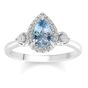 Aquamarine Ring with 0.10ct Diamonds in 9K White Gold -  R-40494AQ-010-W