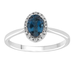Ice Jewellery London Blue Topaz Ring with 0.05ct Diamonds in 9K White Gold -  R-40519BT-005-W | Ice Jewellery Australia