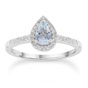 Aquamarine Ring with 0.15ct Diamonds in 9K White Gold