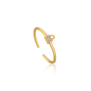 Ania Haie Yellow Gold Padlock Sparkle Adjustable Ring - R032-02G | Ice Jewellery Australia