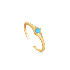 Ania Haie Turquoise Mini Signet Gold Adjustable Ring - R033-02G | Ice Jewellery Australia