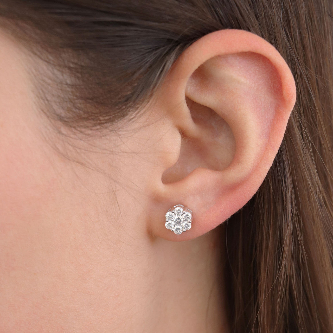 Ice Jewellery Cluster Stud Diamond Earrings with 1.00ct Diamonds in 9K White Gold - RJ9WECLUS100GH | Ice Jewellery Australia
