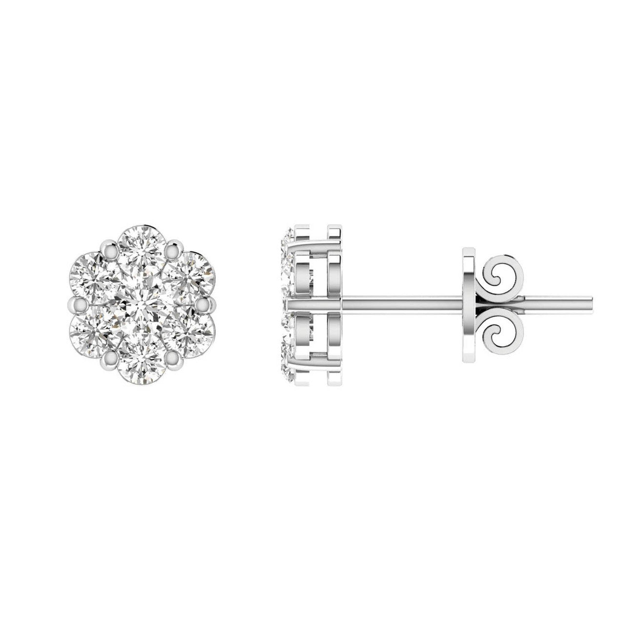 Ice Jewellery Cluster Stud Diamond Earrings with 0.75ct Diamonds in 9K White Gold - RJ9WECLUS75GH | Ice Jewellery Australia