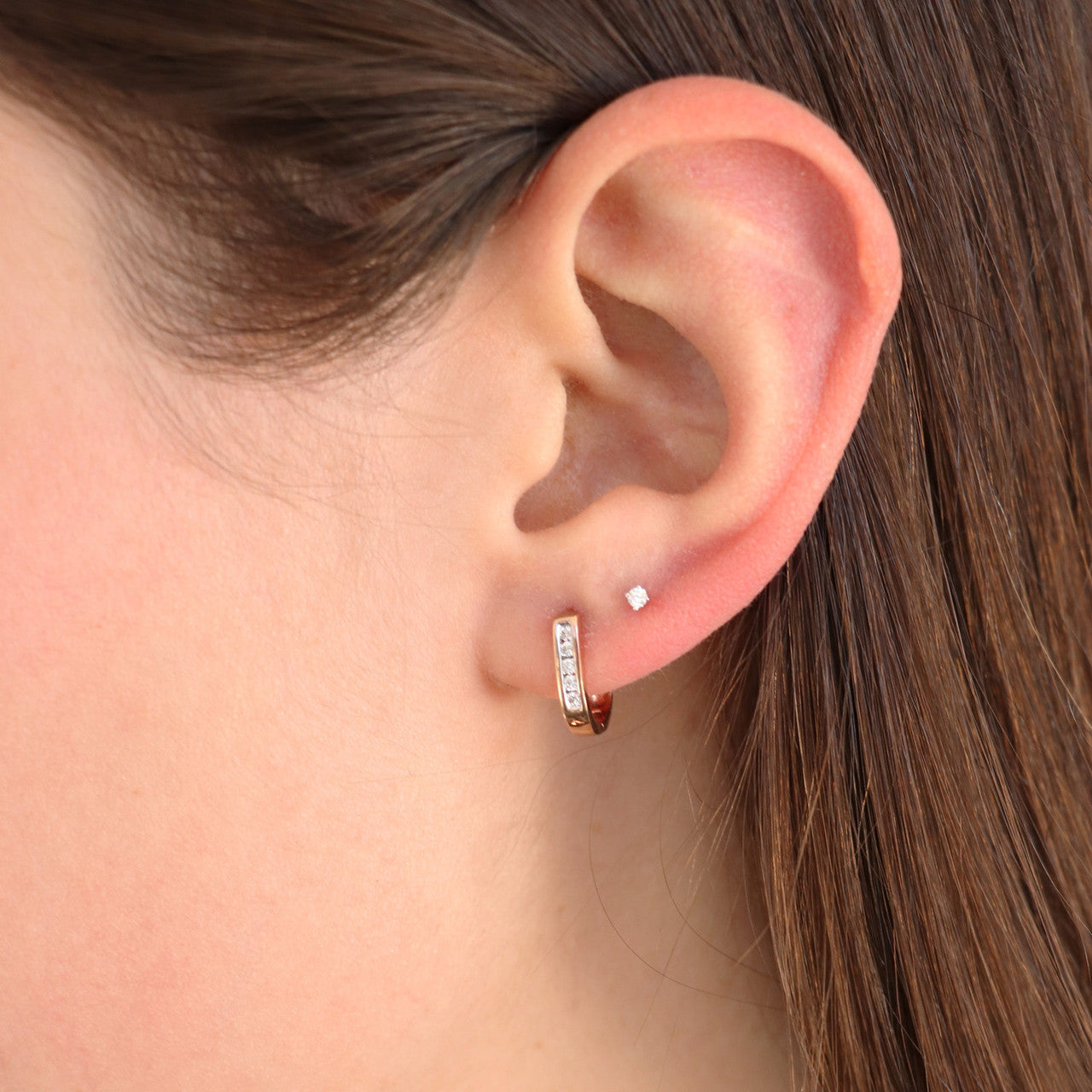 Ice Jewellery Diamond Huggie Earrings with 0.15ct Diamonds in 9K Rose Gold - RJO9RHUG15GH | Ice Jewellery Australia