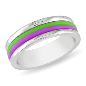 Ice Jewellery Purple Green Material Stipes Band Ring in Stainless Steel - 7500081513 | Ice Jewellery Australia