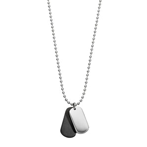 Ice Jewellery Stainless Steel Mens Matt Black And Shiny Steel Double Dog Tags with Ball Chain - SSN65 | Ice Jewellery Australia