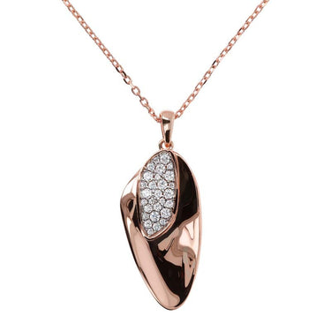 Bronzallure Polished Leaf Cubic Zirconia Necklace 76.2cm - WSBZ01434.W | Ice Jewellery Australia