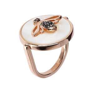 Bronzallure Bee On White Mother Of Pearl Round Ring - WSBZ01463.WM | Ice Jewellery Australia
