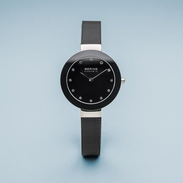 Bering Ceramic Polished Silver Slim Black Watch