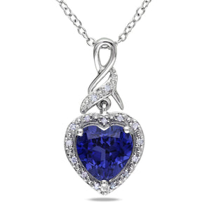Ice Jewellery 2 1/4 Carat Created Blue Sapphire and Diamond Heart Pendant in Sterling Silver - 7500080334 | Ice Jewellery Australia