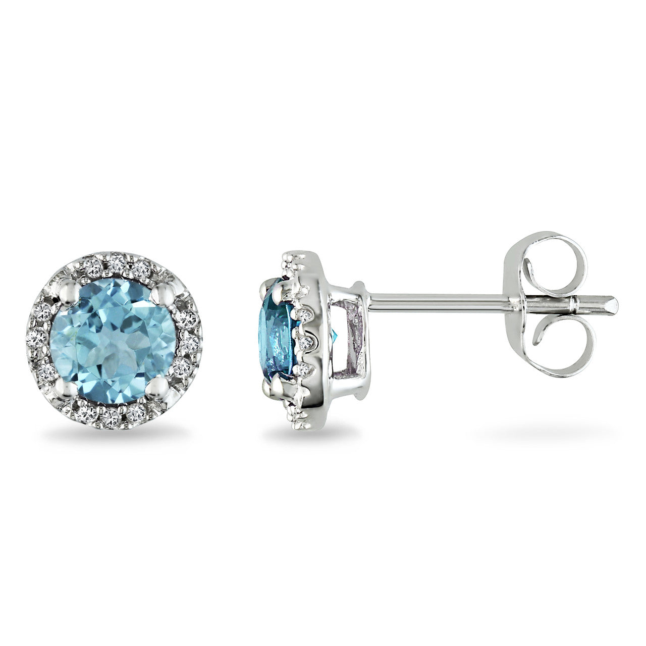 Ice Jewellery 1.06ct Blue Topaz and Diamond Ear Pin Earrings in 10k White Gold - 7500080341 | Ice Jewellery Australia