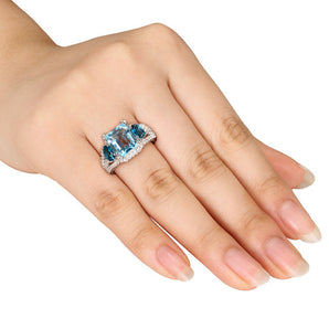 Ice Jewellery Created White Sapphire, Sky & London Blue Topaz Cocktail Ring in Sterling Silver - 7500702946 | Ice Jewellery Australia