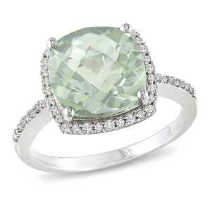 Ice Jewellery 1/10 Carat Diamond & 4 Carat Green Amethyst Ring in Silver - 7500700249 | Ice Jewellery Australia