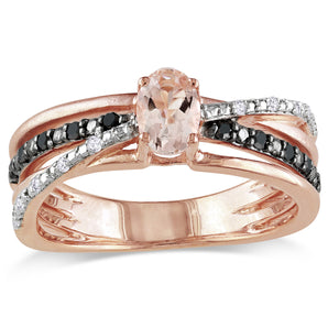 Ice Jewellery Pink Silver 1/2 Carat Morganite with Black & White Diamond Fashion Ring in Sterling Silver - 7500080771 | Ice Jewellery Australia