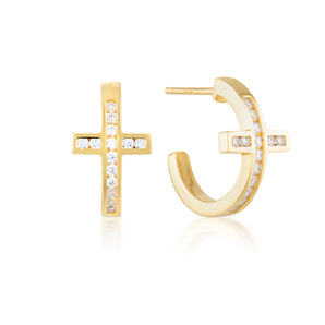 Georgini Spiritus Cross Hoop Earring - Gold - IE839G | Ice Jewellery Australia