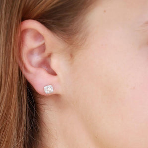 Ice Jewellery Morganite Stud Earrings with 0.09ct Diamonds in 9K White Gold | Ice Jewellery Australia