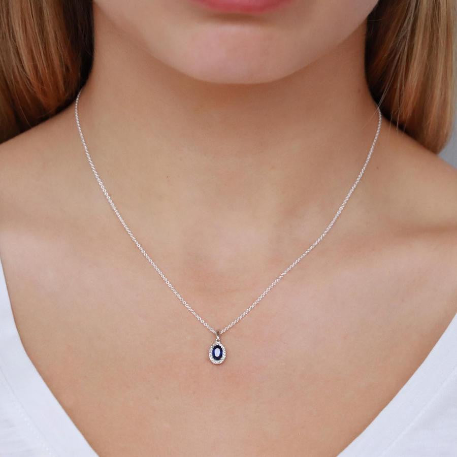 Ice Jewellery Sapphire Pendant with 0.07ct Diamonds in 9K White Gold | Ice Jewellery Australia