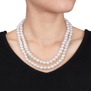 Ice Jewellery 9-10mm Double-Strand Freshwater Pearl Necklace with Sterling Silver Clasp - 7500695187 | Ice Jewellery Australia